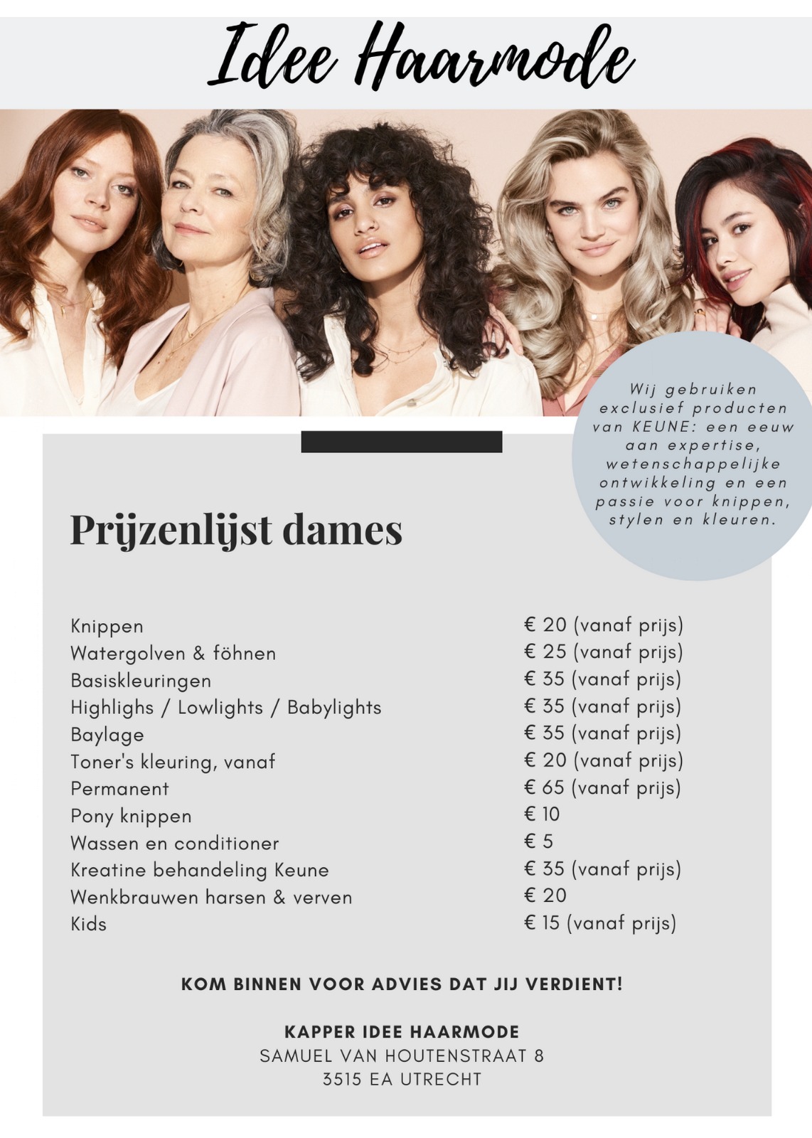 prijslijst kapper Idee Haarmode Utrecht